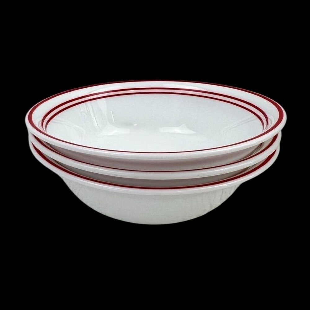 Corelle Vitrelle 3 Coupe Cereal Soup BowlsC lassic Cafe Red White Red Band Edge